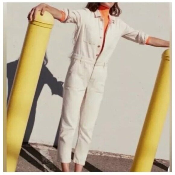 Everlane Jumpsuit Size 0 Attached Belt Beige Long Sleeve - Picture 4 of 13